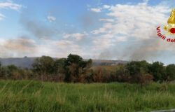 CRONACA - Incendio di macchia mediterranea e vegetazione, cinque squadre di vigili del fuoco al lavoro